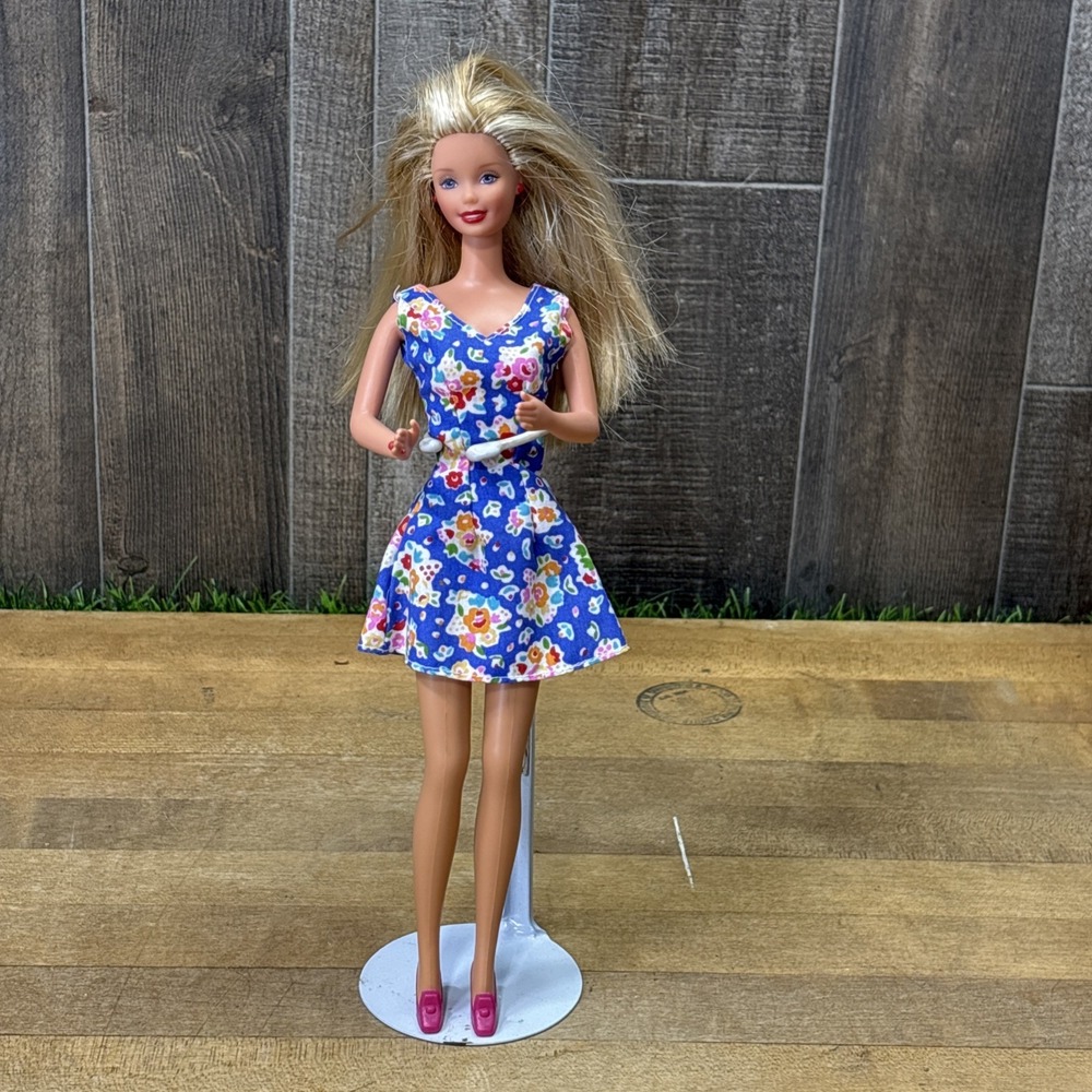 Vintage Barbie Doll 1976 Head 1966 Body Floral Dress Pink Shoes Mattel